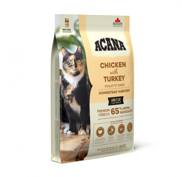 Acana Homestead Harvest Cat sausas pašaras katėms su vištiena ir kalakutiena (4,5 kg)