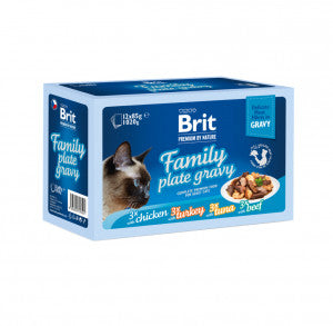 Brit Premium Cat konservuotas pašaras katėms maiš. Fillets in Gravy Family Plate 1020 g (12x85 g)
