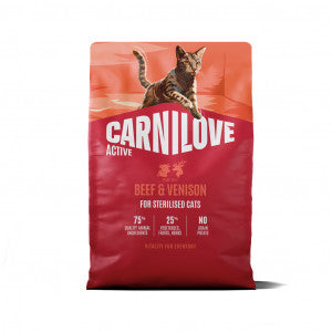 CARNILOVE ACTIVE Cat Beef & Venison Sterilised sausas pašaras katėms 2 kg