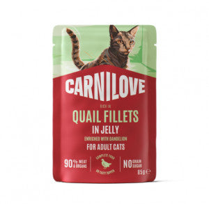 CARNILOVE Jelly rich in Quail enriched with Dandelion konservuotas pašaras katėms 85 g
